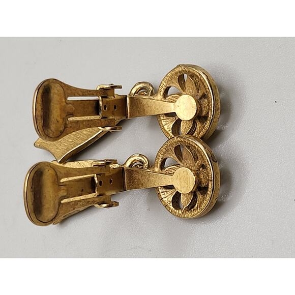 Vintage Gold-Tone Enamel Drop Earrings Art Deco Revival Black Amber look - Picture 6 of 7